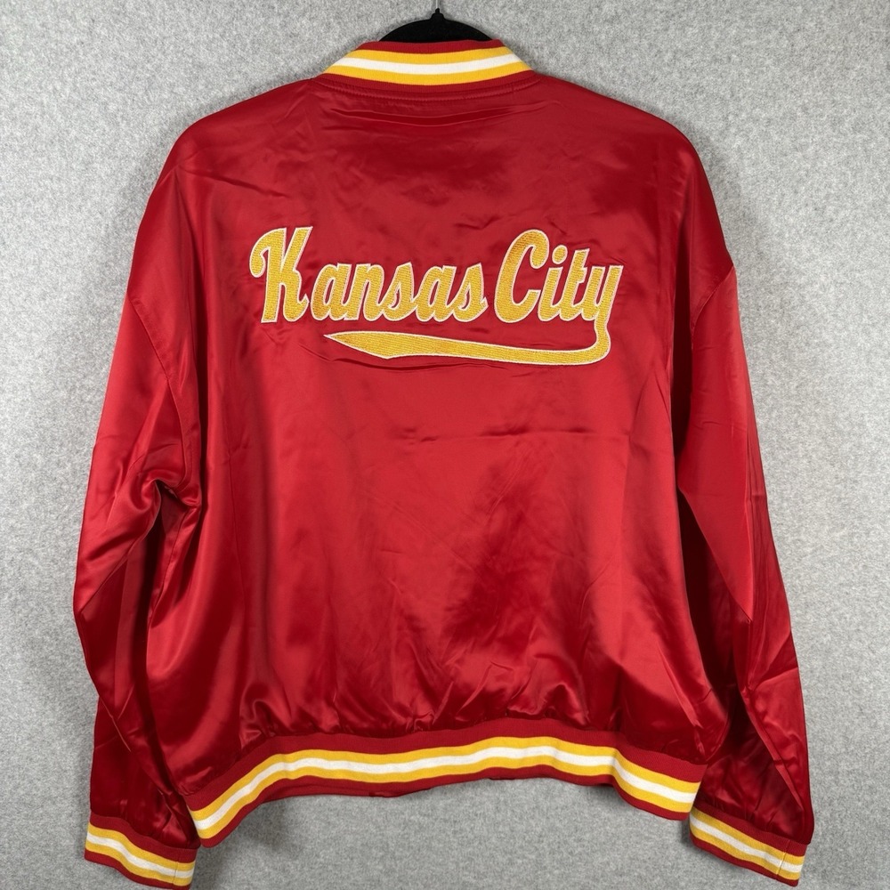 Love letter kansas city jacket womens large satin chiefs yellow red bomber